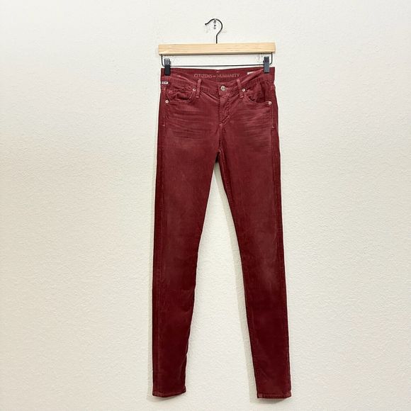 CITIZENS OF HUMANITY Avedon Low Rise Skinny Red Corduroy Jeans in Maroon - Picture 4 of 14